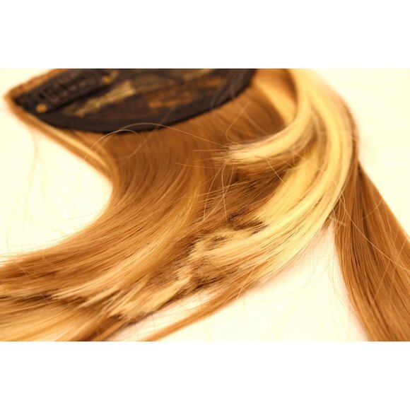 Clip-In Hair Bangs Extensions Light Brown Blonde Straight Human Hair Ponytail Up - Picture 8 of 9